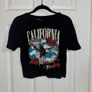 Rock & Rose California Eagle Graphic Tee Black Short Sleeve Cropped Top Small